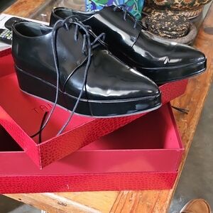 Karla Welch + Tamara Mellon Lace Up Ltd Ed Black Patent Platform Antidote 38.5